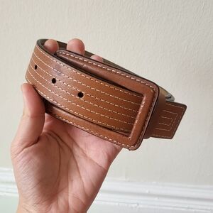 Diane Von Furstenberg Leather Contrast Stitch Rectangular Buckle Belt Size 4